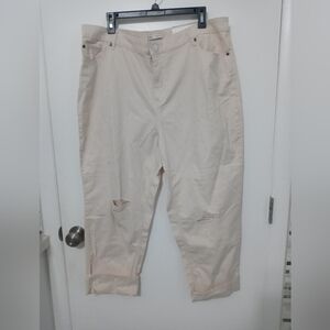 Cato Boyfriend distressed cream colored 5 pocket casual pants folded cuff 18 new